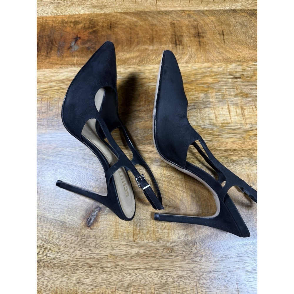 Schutz Boris Black Slingback High Heels Nubuck Leather/Suede 6.5 - Picture 6 of 9
